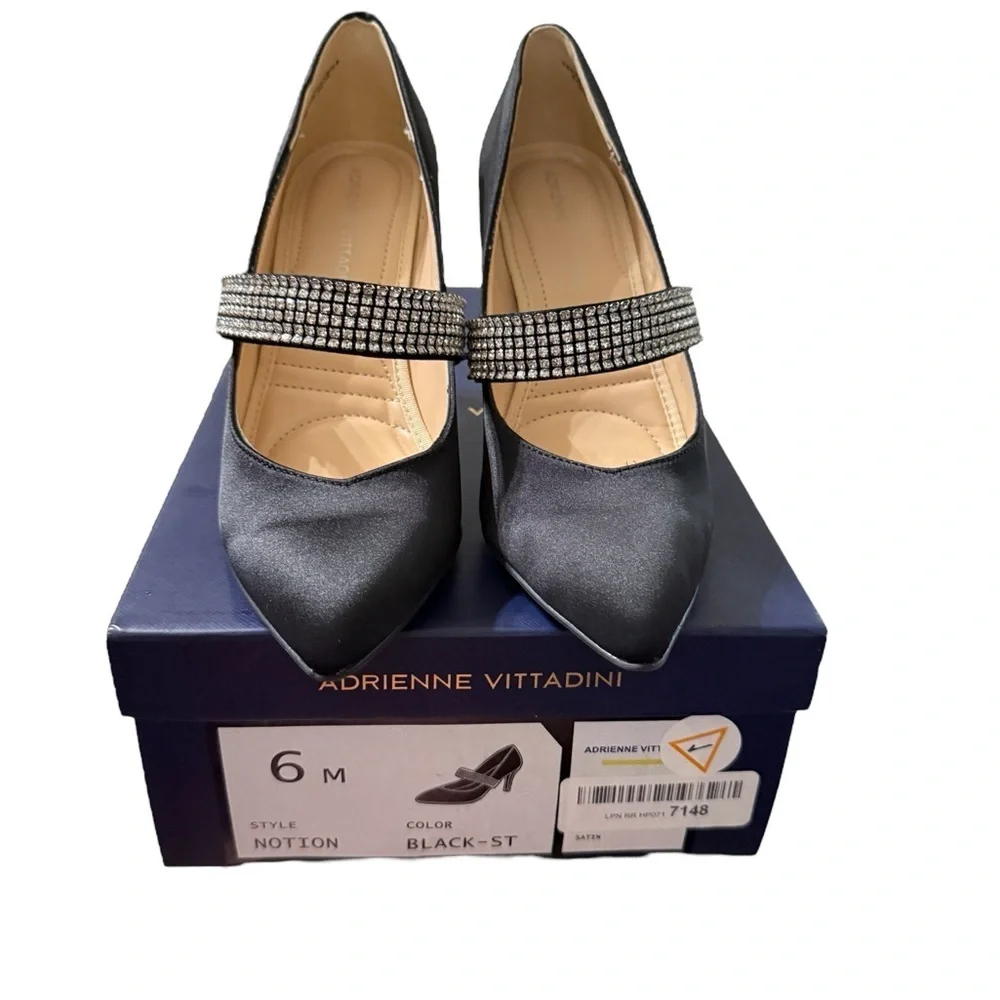 Adrienne Vittadini Notion Black Rhinestone Heels – Size 6
